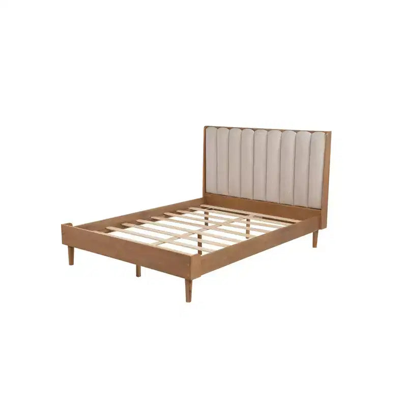 Lit en bois Queen size Luxystar avec tête de lit capitonnée style touches de piano et cadre de lit renforcé, couleur blé