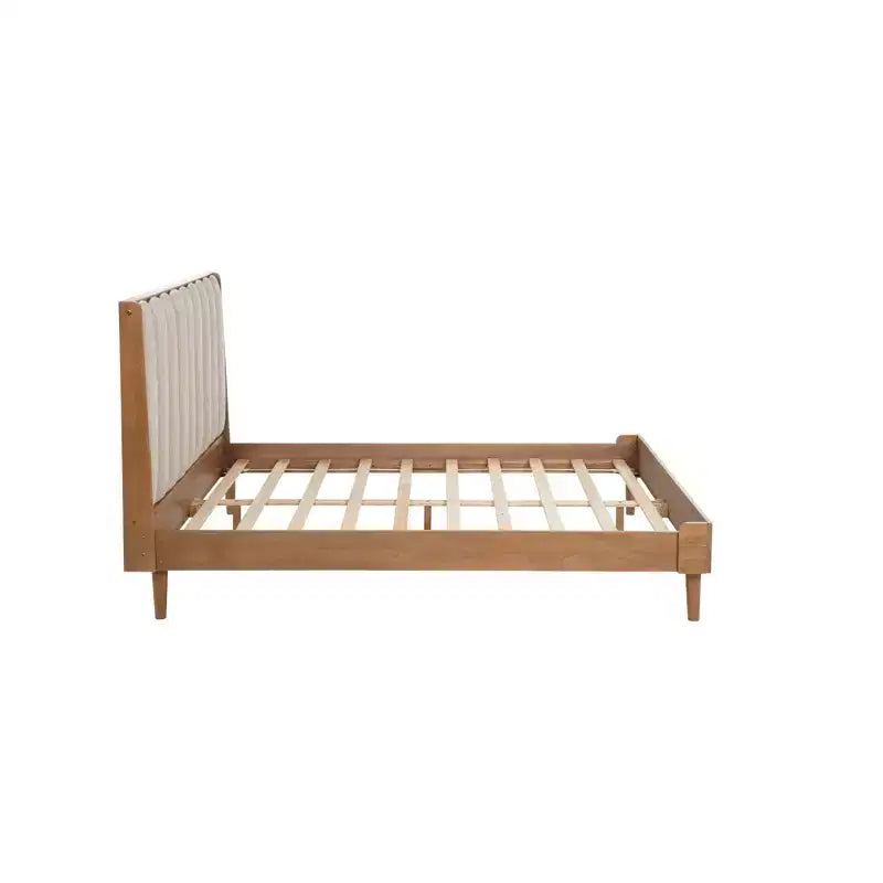 Lit en bois Queen size Luxystar avec tête de lit capitonnée style touches de piano et cadre de lit renforcé, couleur blé