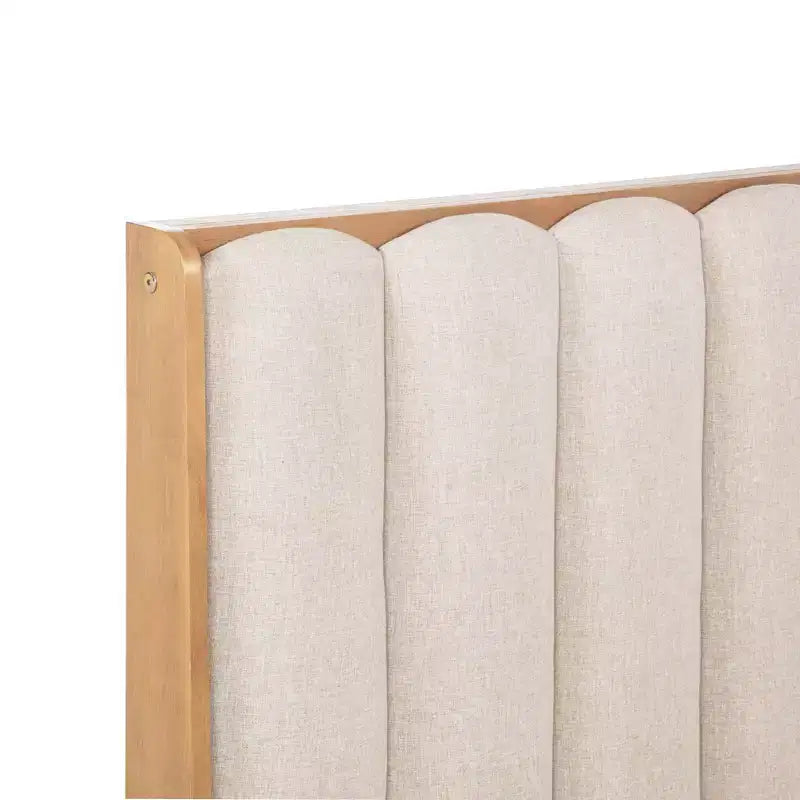 Lit en bois Queen size Luxystar avec tête de lit capitonnée style touches de piano et cadre de lit renforcé, couleur blé