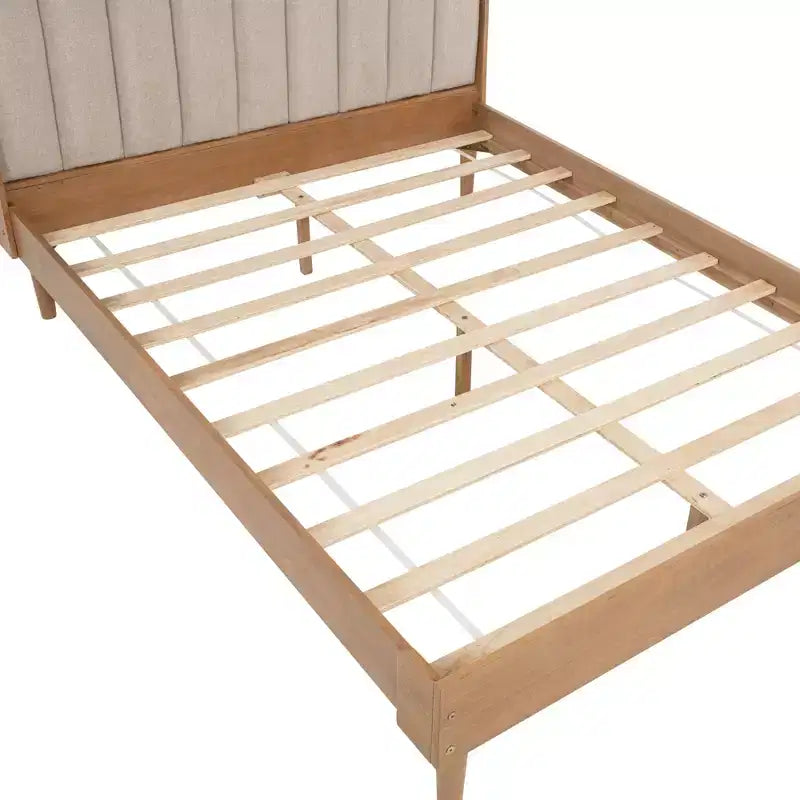 Lit en bois Queen size Luxystar avec tête de lit capitonnée style touches de piano et cadre de lit renforcé, couleur blé