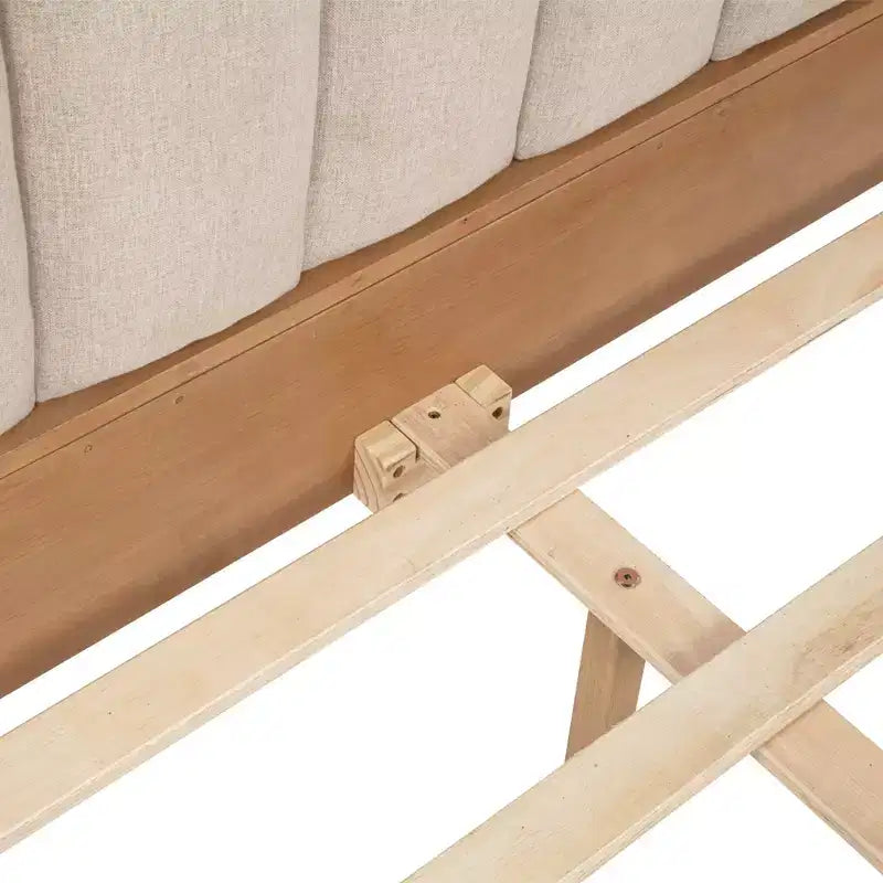 Lit en bois Queen size Luxystar avec tête de lit capitonnée style touches de piano et cadre de lit renforcé, couleur blé
