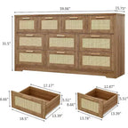 Commode en rotin à 10 tiroirs, commode de ferme de 150 cm de large avec dispositif anti-basculement, organisateur de rangement pour dressing, maison ou bureau