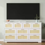Commode en rotin à 10 tiroirs, commode de ferme de 150 cm de large avec dispositif anti-basculement, organisateur de rangement pour dressing, maison ou bureau