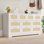 Commode en rotin à 10 tiroirs, commode de ferme de 150 cm de large avec dispositif anti-basculement, organisateur de rangement pour dressing, maison ou bureau