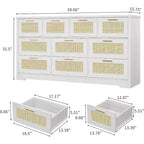 Commode en rotin à 10 tiroirs, commode de ferme de 150 cm de large avec dispositif anti-basculement, organisateur de rangement pour dressing, maison ou bureau