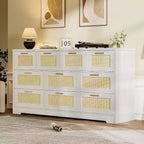 Commode en rotin à 10 tiroirs, commode de ferme de 150 cm de large avec dispositif anti-basculement, organisateur de rangement pour dressing, maison ou bureau