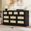 Rattan 10 Drawer Dresser, 59'' Wide Farmhouse Chest of Drawers with Anti-Tipping Device, Closet Dresser Storage Organizer for Home Office