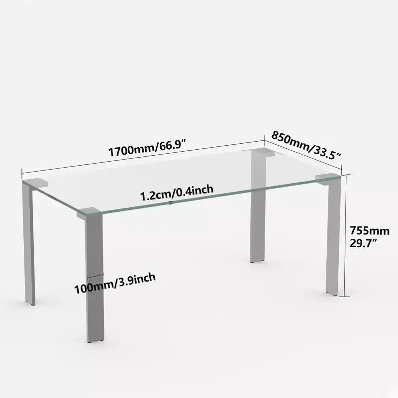 Table à manger en verre trempé 66,9 avec pieds en métal, table de cuisine Gaoyangjiaju