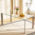 Table à manger en verre trempé 66,9 avec pieds en métal, table de cuisine Gaoyangjiaju