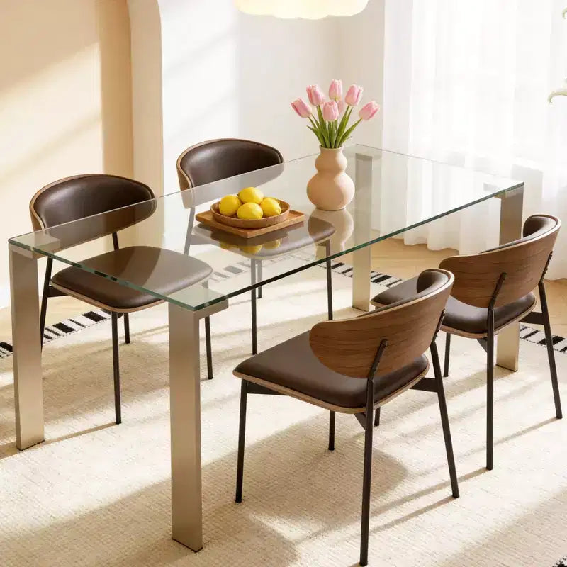 Table à manger en verre trempé 66,9 avec pieds en métal, table de cuisine Gaoyangjiaju