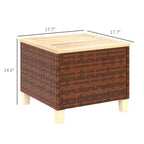 Table d'appoint d'extérieur en rotin PE, table de bout de patio avec plateau et pieds en bois de sapin naturel, table d'appoint résistante aux intempéries pour patio, piscine, véranda