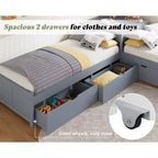 Lit gigogne double en L en bois massif AMERLIFE avec bureau de rangement relevable, cadre de plate-forme peu encombrant pour chambres d'enfants et familiales