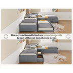 Lit gigogne double en L en bois massif AMERLIFE avec bureau de rangement relevable, cadre de plate-forme peu encombrant pour chambres d'enfants et familiales