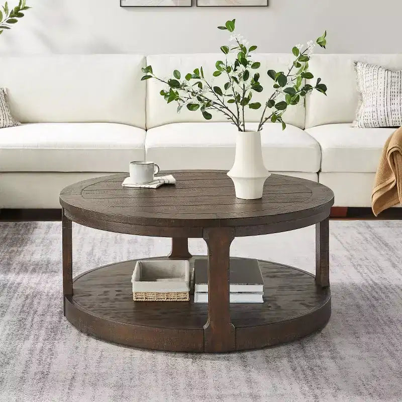 Table basse ronde moderne de 40 pouces avec roulettes dissimulées, table d'appoint à 2 niveaux pour salon, bureau ou appartement - Panipeachy