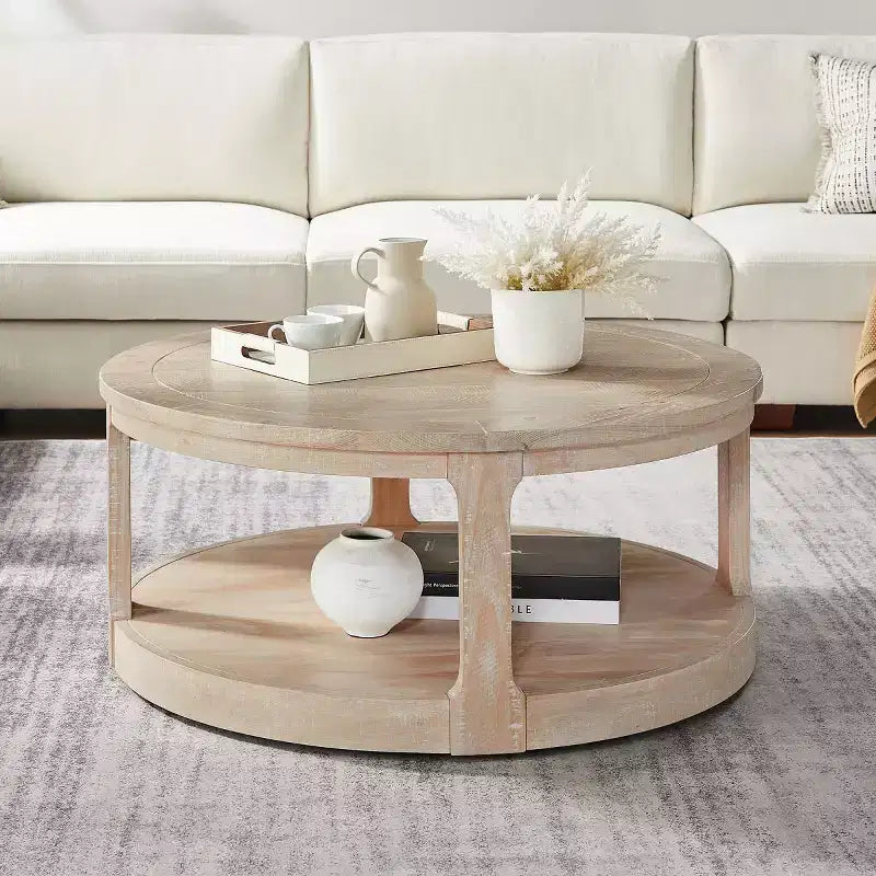 Table basse ronde moderne de 40 pouces avec roulettes dissimulées, table d'appoint à 2 niveaux pour salon, bureau ou appartement - Panipeachy