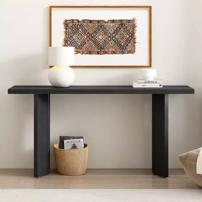 Console d'entrée moderne avec placage en pin et pieds géométriques, table de couloir ou de canapé étroite pour entrée, salon - Panipeachy