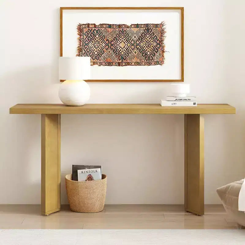 Console d'entrée moderne avec placage en pin et pieds géométriques, table de couloir ou de canapé étroite pour entrée, salon - Panipeachy