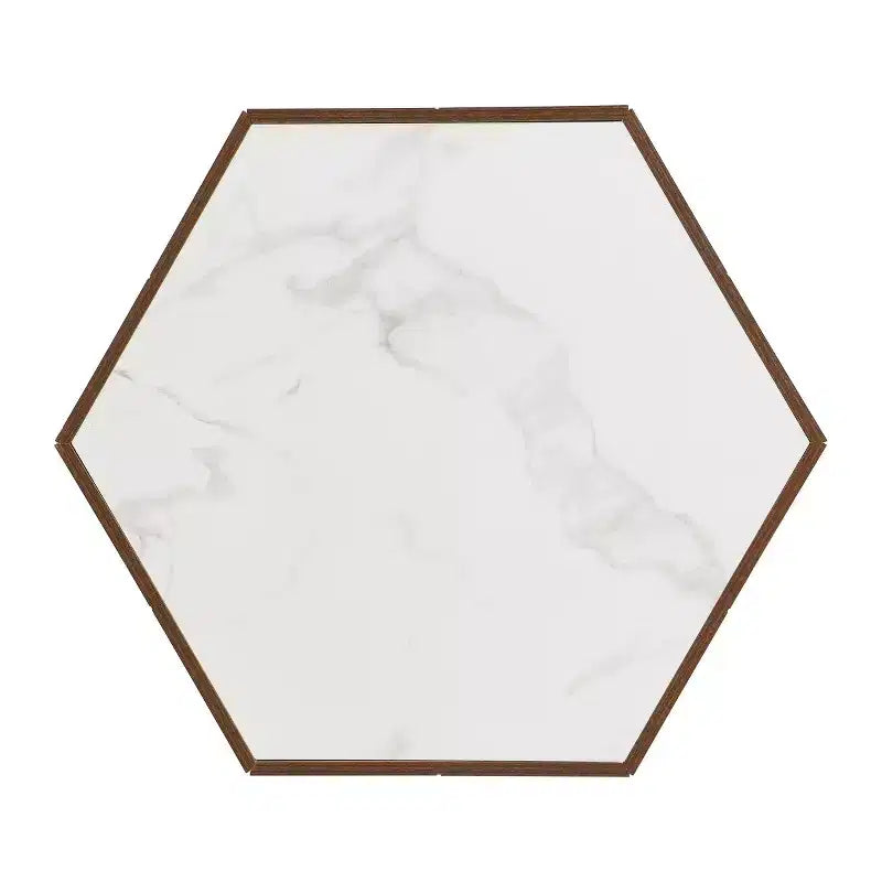 Table basse hexagonale moderne avec plateau en faux marbre et tiroirs de rangement cachés, table de salon - Panipeachy