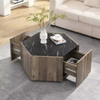 Table basse hexagonale moderne avec plateau en faux marbre et tiroirs de rangement cachés, table de salon - Panipeachy