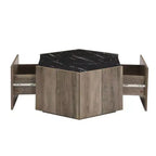 Table basse hexagonale moderne avec plateau en faux marbre et tiroirs de rangement cachés, table de salon - Panipeachy