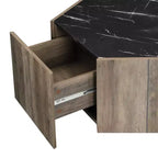 Table basse hexagonale moderne avec plateau en faux marbre et tiroirs de rangement cachés, table de salon - Panipeachy