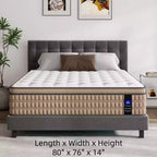 Matelas hybride King Whisen 14, matelas en mousse à mémoire de forme, ressorts ensachés, sans fibre de verre - Beige et Blanc
