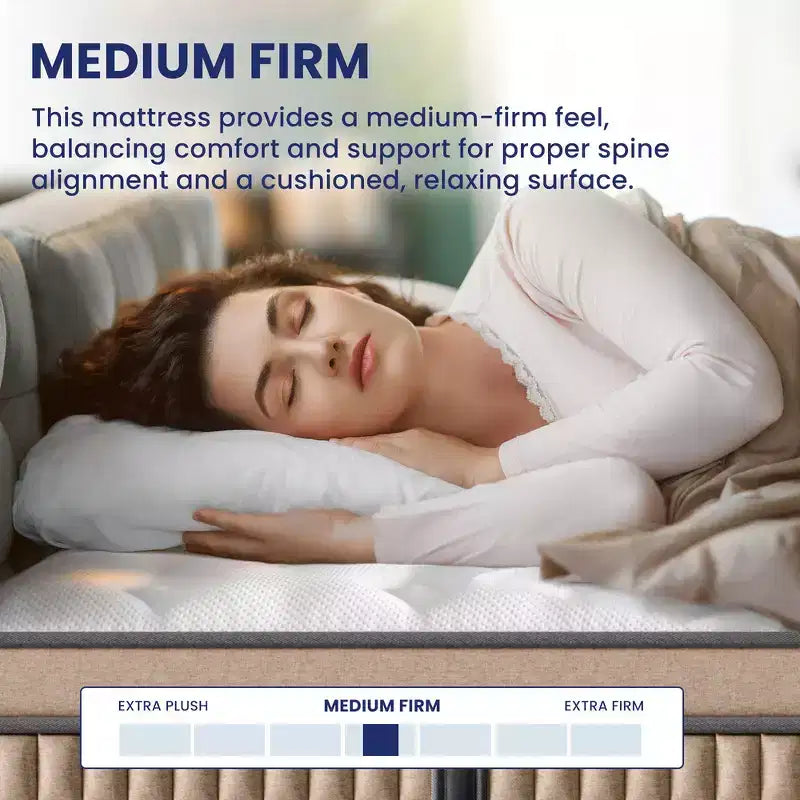 Matelas hybride King Whisen 14, matelas en mousse à mémoire de forme, ressorts ensachés, sans fibre de verre - Beige et Blanc