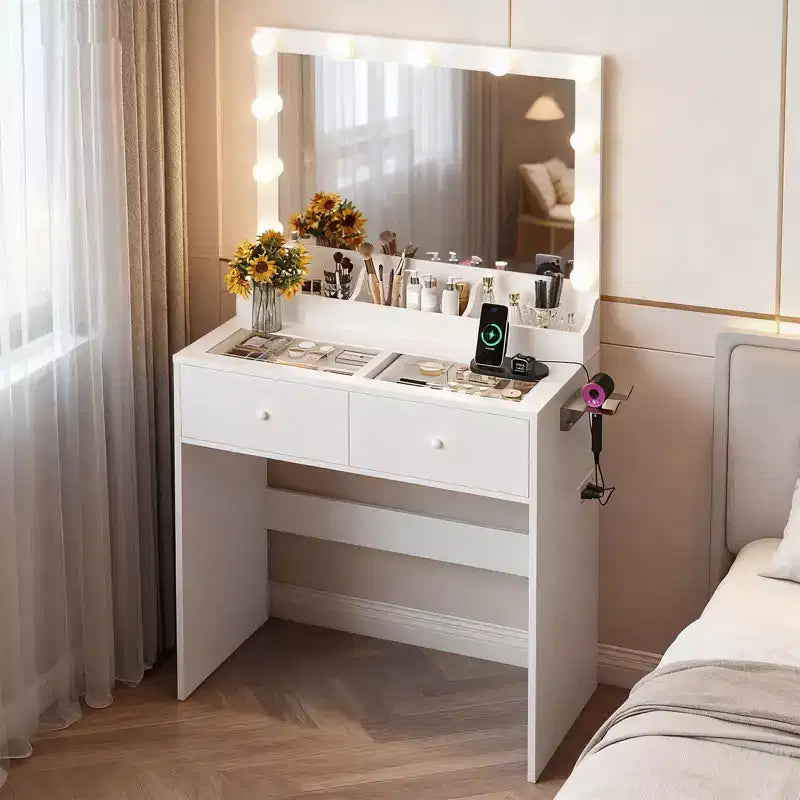 White Makeup Vanity Table With 2 Drawers