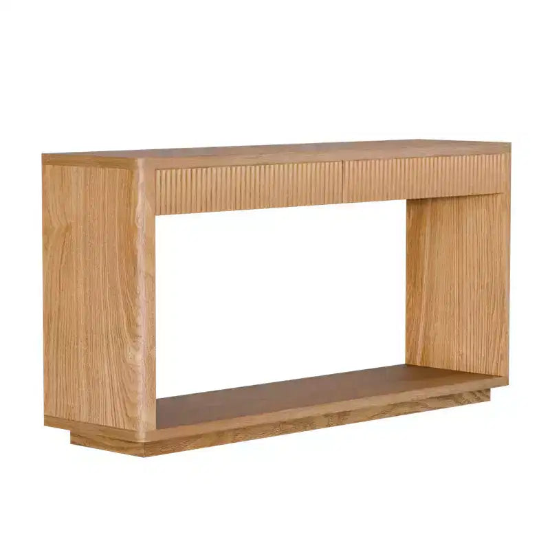 Console d'entrée de ferme de 60 po avec 2 tiroirs cannelés et étagère, table de couloir en placage de bois pour le salon - Panipeachy