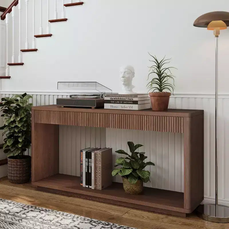 Console d'entrée de ferme de 60 po avec 2 tiroirs cannelés et étagère, table de couloir en placage de bois pour le salon - Panipeachy