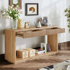 Console d'entrée de ferme de 60 po avec 2 tiroirs cannelés et étagère, table de couloir en placage de bois pour le salon - Panipeachy