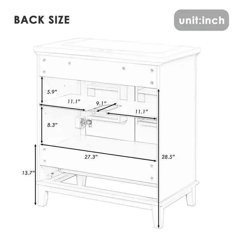MAYEERTY Meuble-lavabo de salle de bain 30 po sans évier, portes d'armoire multifonctionnelles, tiroir, cadre solide en MDF noir