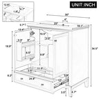MAYEERTY Meuble-lavabo de salle de bain 30 po sans évier, portes d'armoire multifonctionnelles, tiroir, cadre solide en MDF noir