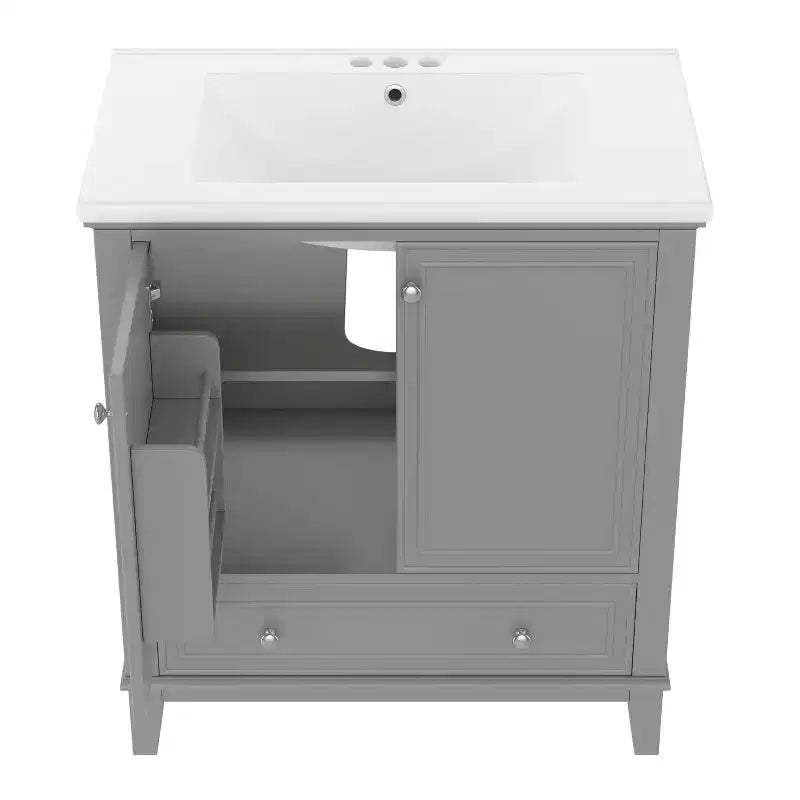 MAYEERTY Meuble-lavabo de salle de bain 30 po sans évier, portes d'armoire multifonctionnelles, tiroir, cadre solide en MDF noir