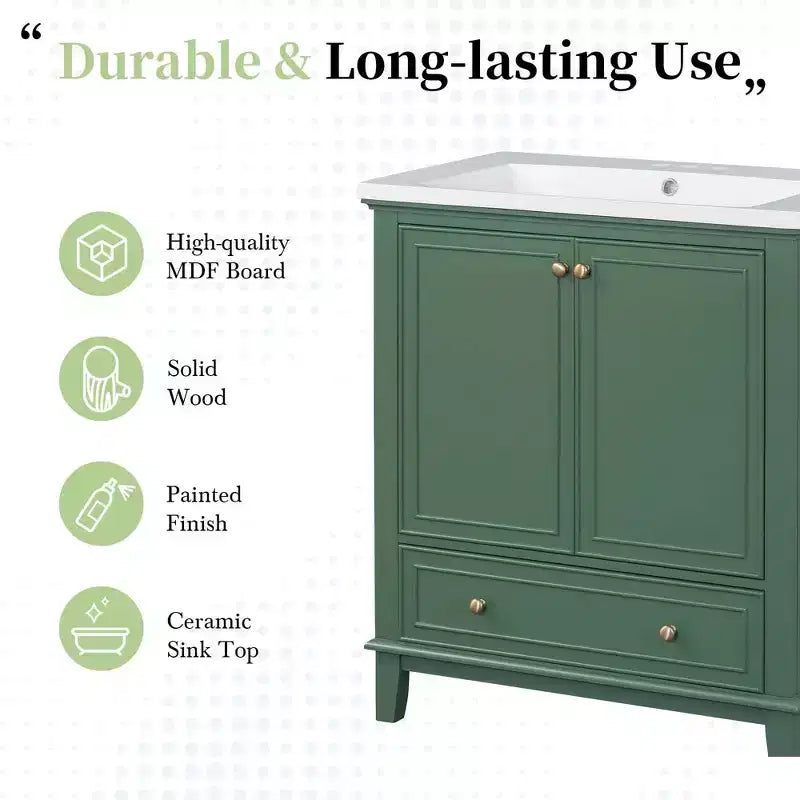 MAYEERTY Meuble-lavabo de salle de bain 30 po sans évier, portes d'armoire multifonctionnelles, tiroir, cadre solide en MDF noir