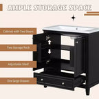 MAYEERTY Meuble-lavabo de salle de bain 30 po sans évier, portes d'armoire multifonctionnelles, tiroir, cadre solide en MDF noir