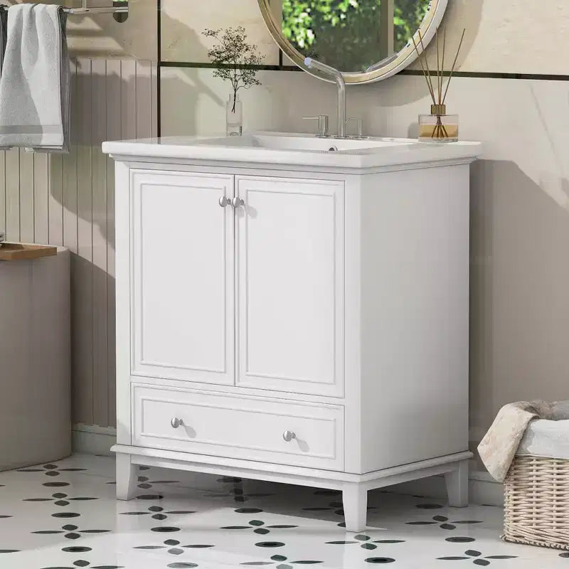 MAYEERTY Meuble-lavabo de salle de bain 30 po sans évier, portes d'armoire multifonctionnelles, tiroir, cadre solide en MDF noir