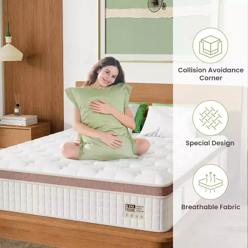 Matelas hybride Whisen 14 King, matelas ergonomique de luxe, matelas en mousse à mémoire de forme, ressorts ensachés