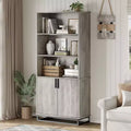70.6 Tall Bookshelf w/Doors & Metal Base, 5-Tier Bookcase with Cabinet and Adjustable Shelf, Wooden Book Shelf Farmhouse Bookcase for Living Room