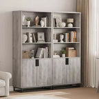 Étagère haute de 179,3 cm avec portes et base en métal, bibliothèque à 5 niveaux avec armoire et étagère réglable, bibliothèque en bois de style ferme pour salon