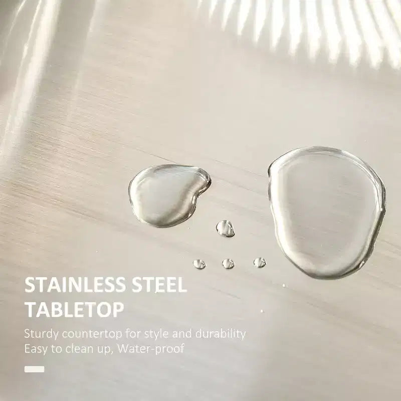 Îlot de cuisine sur roulettes, Desserte de cuisine roulante avec comptoir en acier inoxydable, tiroir, porte-serviettes et porte-épices, Chariot de rangement utilitaire