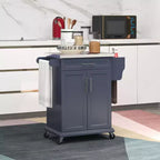 Îlot de cuisine sur roulettes, Desserte de cuisine roulante avec comptoir en acier inoxydable, tiroir, porte-serviettes et porte-épices, Chariot de rangement utilitaire