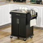 Îlot de cuisine sur roulettes, Desserte de cuisine roulante avec comptoir en acier inoxydable, tiroir, porte-serviettes et porte-épices, Chariot de rangement utilitaire