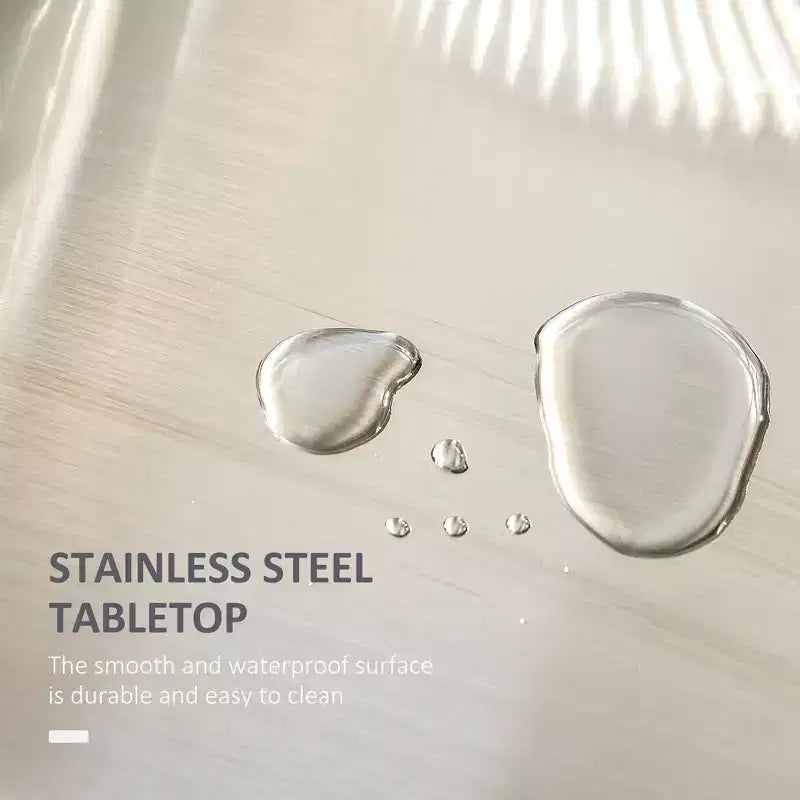 Îlot de cuisine sur roulettes, Desserte de cuisine roulante avec comptoir en acier inoxydable, tiroir, porte-serviettes et porte-épices, Chariot de rangement utilitaire