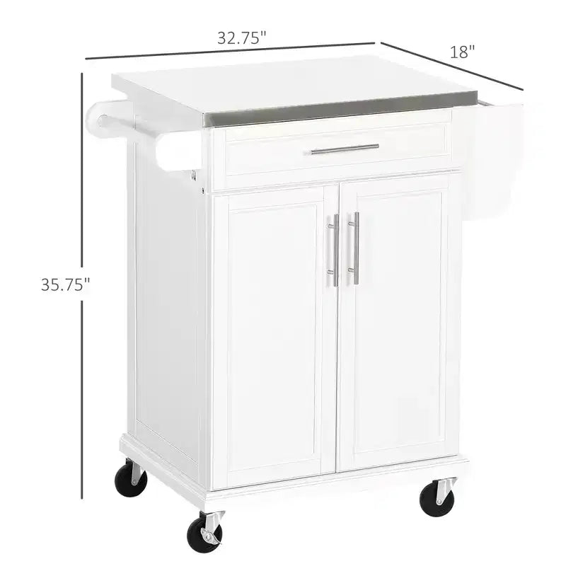 Îlot de cuisine sur roulettes, Desserte de cuisine roulante avec comptoir en acier inoxydable, tiroir, porte-serviettes et porte-épices, Chariot de rangement utilitaire