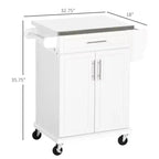 Îlot de cuisine sur roulettes, Desserte de cuisine roulante avec comptoir en acier inoxydable, tiroir, porte-serviettes et porte-épices, Chariot de rangement utilitaire