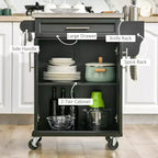 Îlot de cuisine sur roulettes, Desserte de cuisine roulante avec comptoir en acier inoxydable, tiroir, porte-serviettes et porte-épices, Chariot de rangement utilitaire