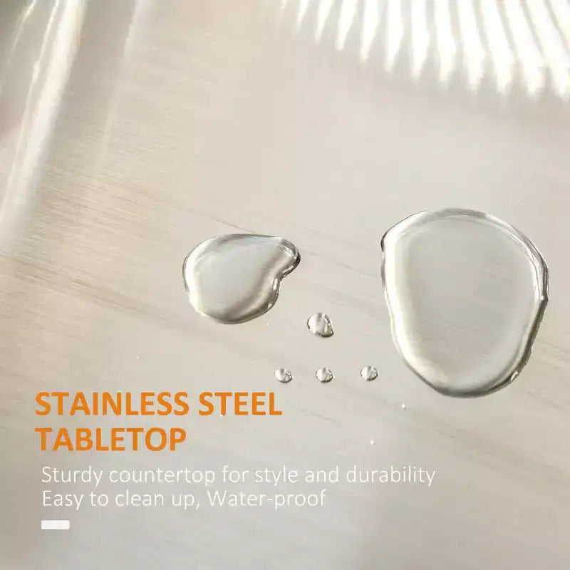 Îlot de cuisine sur roulettes, Desserte de cuisine roulante avec comptoir en acier inoxydable, tiroir, porte-serviettes et porte-épices, Chariot de rangement utilitaire