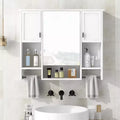 MAYEERTY 28.7 Wall Mounted Bathroom Mirror Cabinet with Concealed Storage 6 Open Shelves Medicine Cabinet White