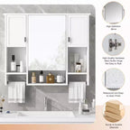 MAYEERTY 28,7 Armoire de toilette murale avec miroir, rangement dissimulé, 6 étagères ouvertes, armoire à pharmacie blanche